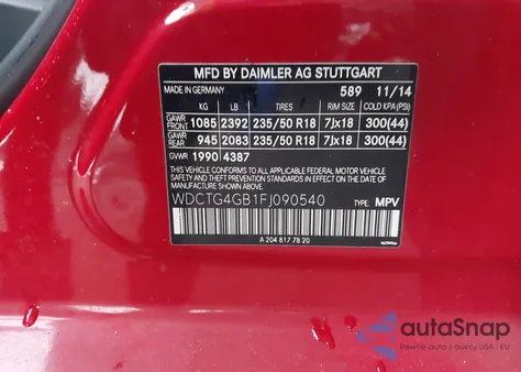 2015 Mercedes-Benz Gla 250 4Matic from USA, damaged, VIN WDCTG4GB1FJ090540